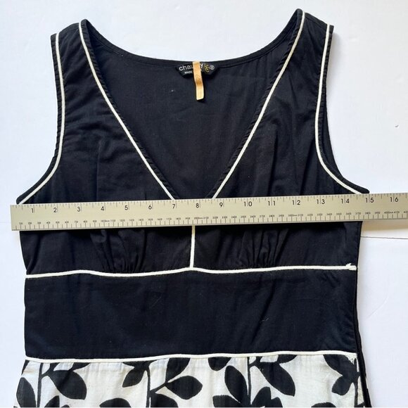 Chaudry KC Midi Dress Cream Black Floral 100% Cotton V Neck Lined Y2K 90s Sz  S - Picture 9 of 16